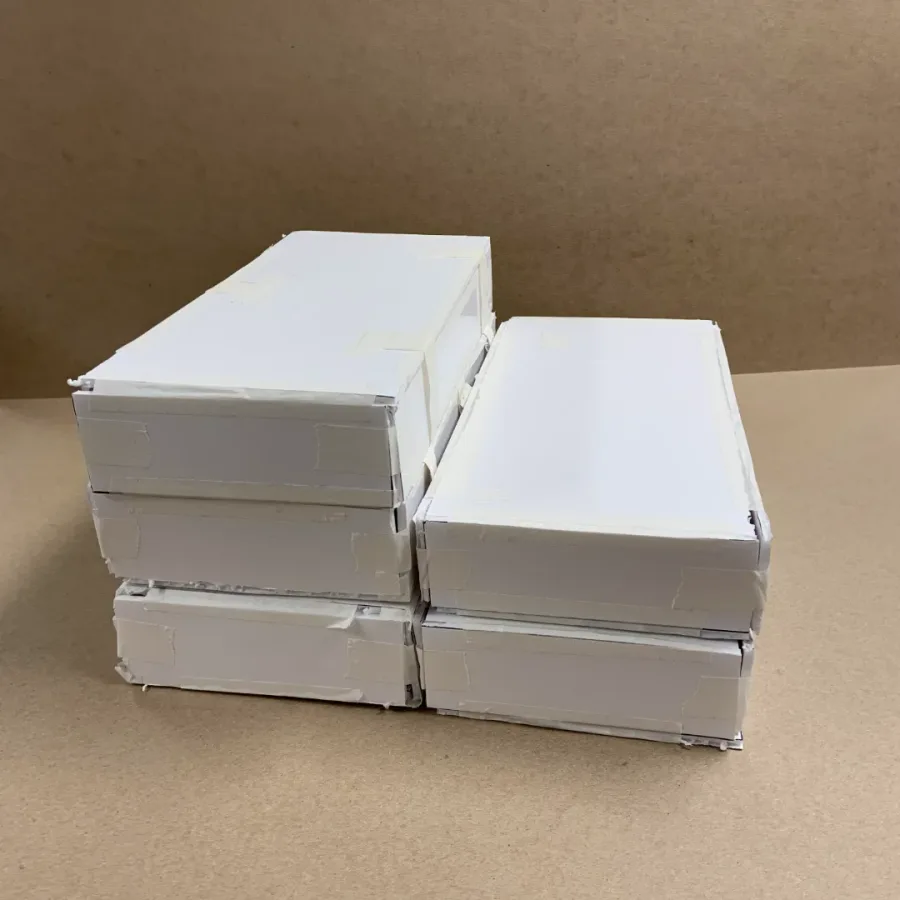 Low-fidelity foam-board models of the stacked steps.